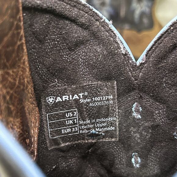 Ariat Tombstone Cowboy Western Boots Square Toe Blue Brown 10012794 Boys Size 2 - Picture 13 of 15